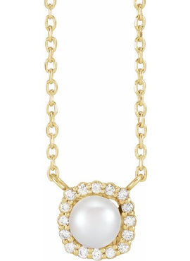 Sterling Silver Cultured White Akoya Pearl .06 CTW Natural Diamond Halo-Style 16