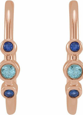 14K Rose Gold Natural Ruby & Natural Pink Sapphire Bezel-Set Hoop Earrings