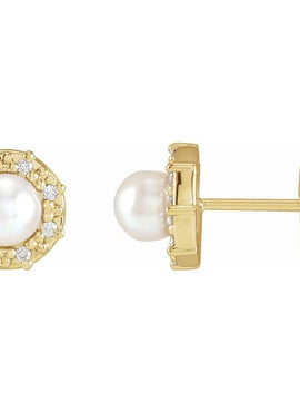 14K White Gold Cultured White Akoya Pearl & .07 CTW Natural Diamond Halo-Style Earrings