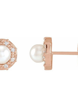14K White Gold Cultured White Akoya Pearl & .07 CTW Natural Diamond Halo-Style Earrings