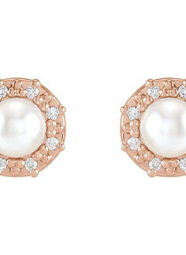 14K White Gold Cultured White Akoya Pearl & .07 CTW Natural Diamond Halo-Style Earrings