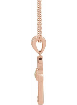 14K Rose Gold Natural Turquoise & .04 CTW Natural Diamond Ankh Cross Pendant