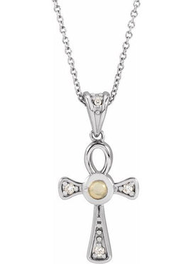 14K Rose Gold Natural Turquoise & .04 CTW Natural Diamond Ankh Cross Pendant
