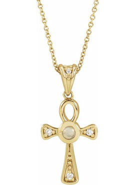 14K Rose Gold Natural Turquoise & .04 CTW Natural Diamond Ankh Cross Pendant