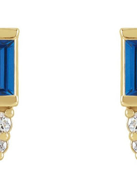 Platinum Natural Blue Sapphire & .03 CTW Natural Diamond Bar Earrings