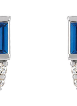 Platinum Natural Blue Sapphire & .03 CTW Natural Diamond Bar Earrings