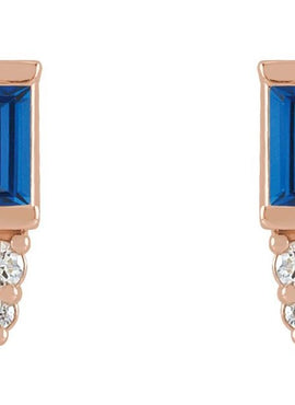 Platinum Natural Blue Sapphire & .03 CTW Natural Diamond Bar Earrings