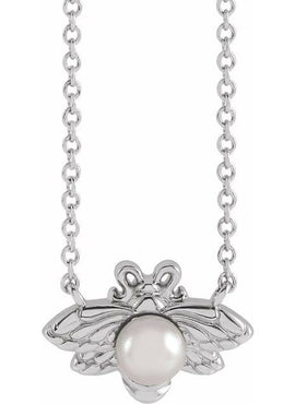 14K Rose Gold Cultured White Akoya Pearl Bee 16