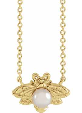 14K Rose Gold Cultured White Akoya Pearl Bee 16