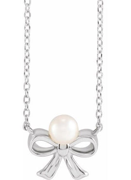 14K Rose Gold Cultured White Akoya Pearl Bow 18