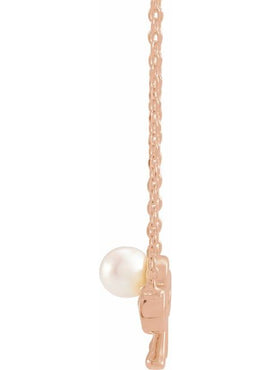 14K Rose Gold Cultured White Akoya Pearl Bow 18