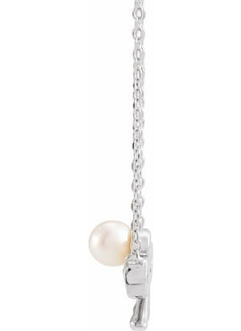 14K Rose Gold Cultured White Akoya Pearl Bow 18