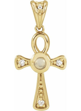 14K Rose Gold Natural Turquoise & .04 CTW Natural Diamond Ankh Cross Pendant