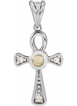 14K Rose Gold Natural Turquoise & .04 CTW Natural Diamond Ankh Cross Pendant