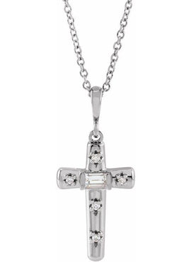 Platinum 1/8 CTW Natural Diamond Cross Pendant