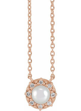 Sterling Silver Cultured Akoya Pearl & .03 CTW Natural Diamond Halo-Style 16
