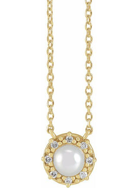 Sterling Silver Cultured Akoya Pearl & .03 CTW Natural Diamond Halo-Style 16