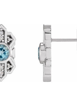14K Rose Gold Natural Aquamarine & .07 CTW Natural Diamond Earrings