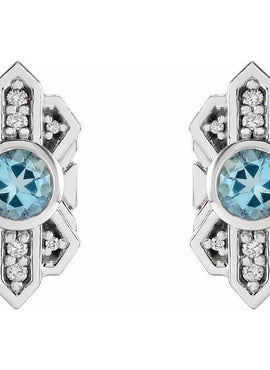 14K Rose Gold Natural Aquamarine & .07 CTW Natural Diamond Earrings