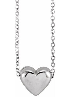 14K White Gold Puffed Heart Pendant