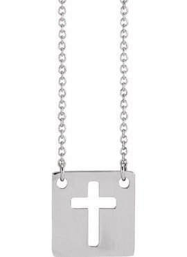 14K White Gold Geometric Pierced Cross 18