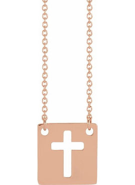 14K White Gold Geometric Pierced Cross 18