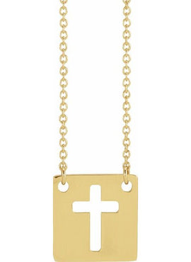 14K White Gold Geometric Pierced Cross 18