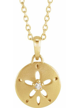 14K Yellow Gold .015 CT Natural Diamond Sand Dollar 16-18
