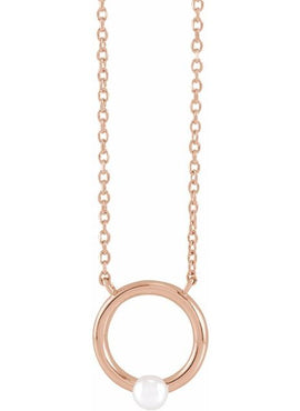 14K Rose Gold Cultured Seed Pearl Circle 16
