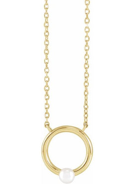 14K Rose Gold Cultured Seed Pearl Circle 16