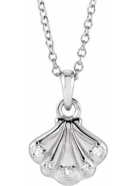 Sterling Silver .03 CTW Natural Diamond Seashell 16-18