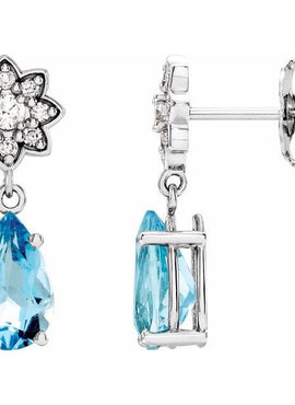 Platinum Aquamarine & 1/6 CTW Diamond Cluster Earrings