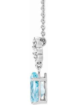 14K White Gold Natural Aquamarine & .08 CTW Natural Diamond Floral-Inspired Pendant