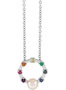 14K White Gold Akoya Cultured Pearl Hold You Forever® Rainbow Baby 18