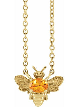 14K Yellow Gold Natural White Sapphire Bee 16