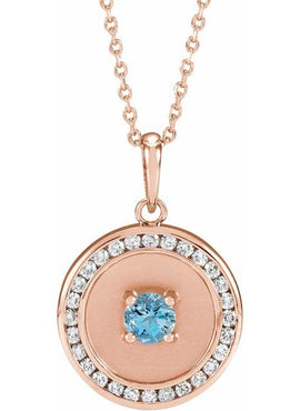 14K Rose Gold Natural Aquamarine & 1/4 CTW Natural Diamond Disc Pendant