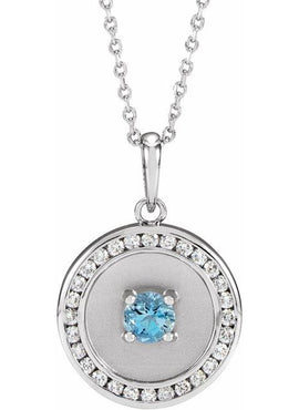 14K Rose Gold Natural Aquamarine & 1/4 CTW Natural Diamond Disc Pendant