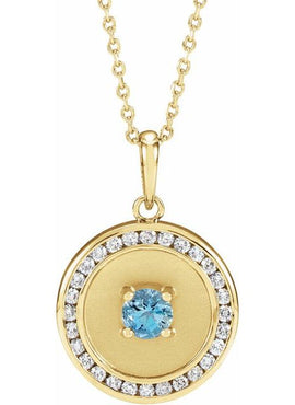 14K Rose Gold Natural Aquamarine & 1/4 CTW Natural Diamond Disc Pendant