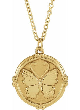 14K Yellow Gold Butterfly Medallion 16-18