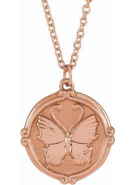 14K Yellow Gold Butterfly Medallion 16-18
