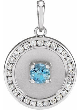 14K Rose Gold Natural Aquamarine & 1/4 CTW Natural Diamond Disc Pendant