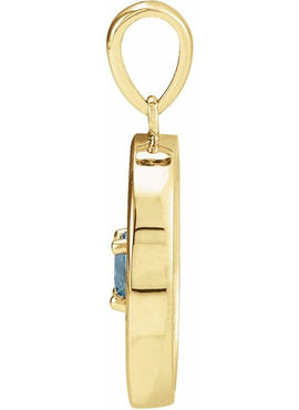 14K Rose Gold Natural Aquamarine & 1/4 CTW Natural Diamond Disc Pendant