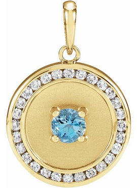 14K Rose Gold Natural Aquamarine & 1/4 CTW Natural Diamond Disc Pendant