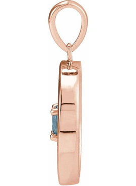 14K Rose Gold Natural Aquamarine & 1/4 CTW Natural Diamond Disc Pendant