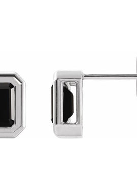 14K White Gold Natural Black Onyx Solitaire Earrings