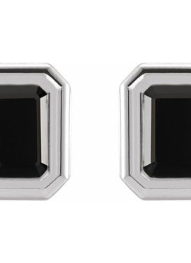 14K White Gold Natural Black Onyx Solitaire Earrings