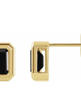 14K White Gold Natural Black Onyx Solitaire Earrings