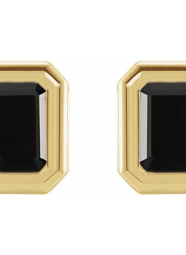 14K White Gold Natural Black Onyx Solitaire Earrings