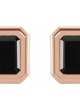 14K White Gold Natural Black Onyx Solitaire Earrings