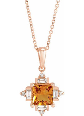 14K Yellow Gold Natural Rhodolite Garnet & 1/5 CTW Natural Diamond Geometric 16-18